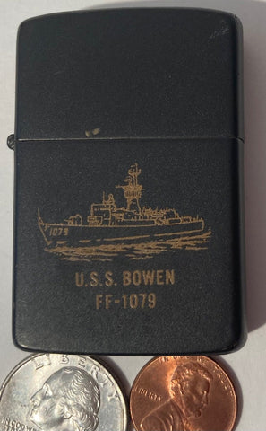 Vintage Metal Zippo Lighter, U.S.S. Bowen FF-1079, Frigate, Double Sided, Ship, Navy