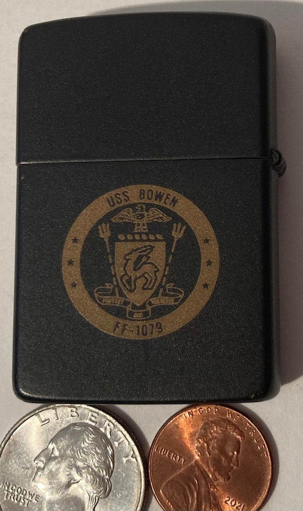 Vintage Metal Zippo Lighter, U.S.S. Bowen FF-1079, Frigate, Double Sided, Ship, Navy