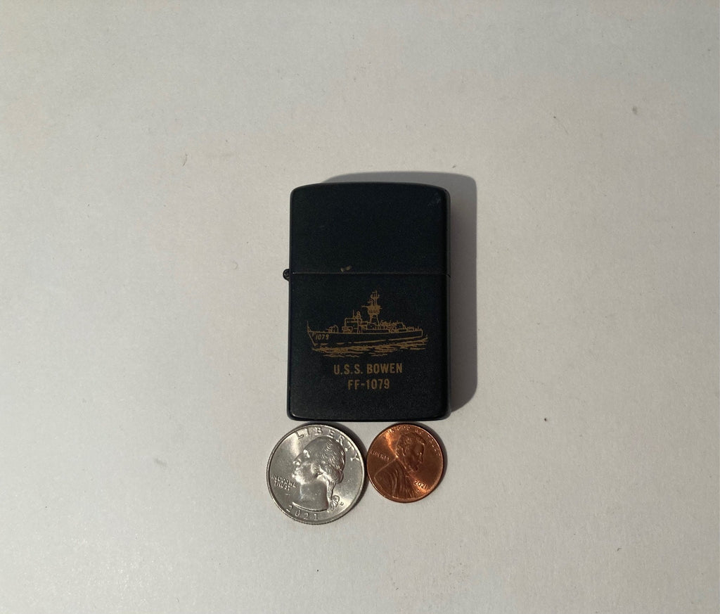 Vintage Metal Zippo Lighter, U.S.S. Bowen FF-1079, Frigate, Double Sided, Ship, Navy