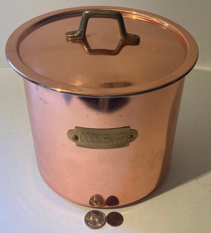 Vintage Copper and Brass Cookie Jar, Container, Snacks, 7" x 7", Heavy Duty, Quality, Fun, Different, Looks Just Like A Stock Pot, Kitchen