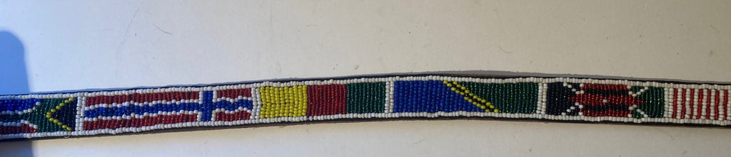 Vintage Leather Glass Beaded Belt and Buckle, 11 Different Country Flags, Hand Tooled, So Nice, Belts, Quality, Hand Made in USA