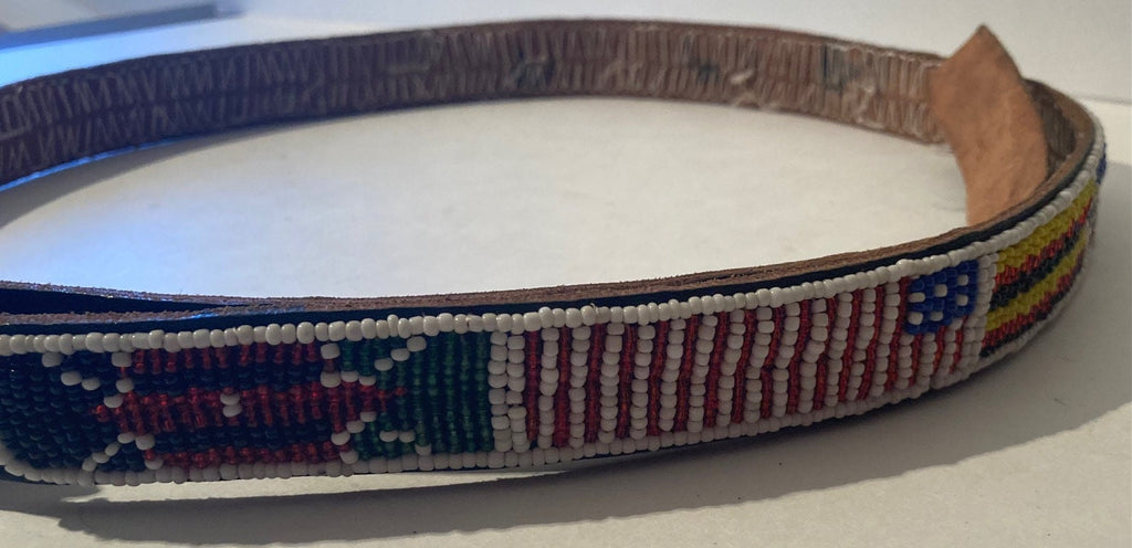 Vintage Leather Glass Beaded Belt and Buckle, 11 Different Country Flags, Hand Tooled, So Nice, Belts, Quality, Hand Made in USA