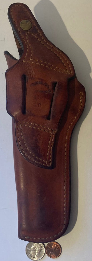 Vintage Leather Gun Holster, Brauer Brothers, Thick Leather, Older, 11" Long, Snaps, Security, Protection, Country and Western, Target