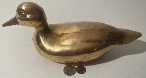 Vintage Metal Brass Duck, Mallard, 10" Long, Heavy Duty, Quality, Weighs 2 3/4 Pounds, Nature, Wildlife, Home Decor, Shelf Display