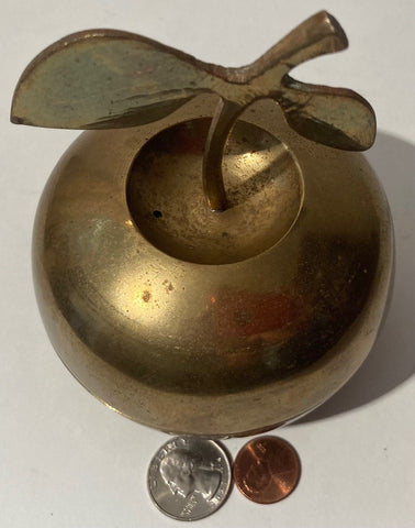 Vintage Metal Brass Apple, Container, Heavy Duty, Quality, Storage Jar, Stash Box, 5" x 3 3/4", Home Decor, Dresser Display, Shelf Display