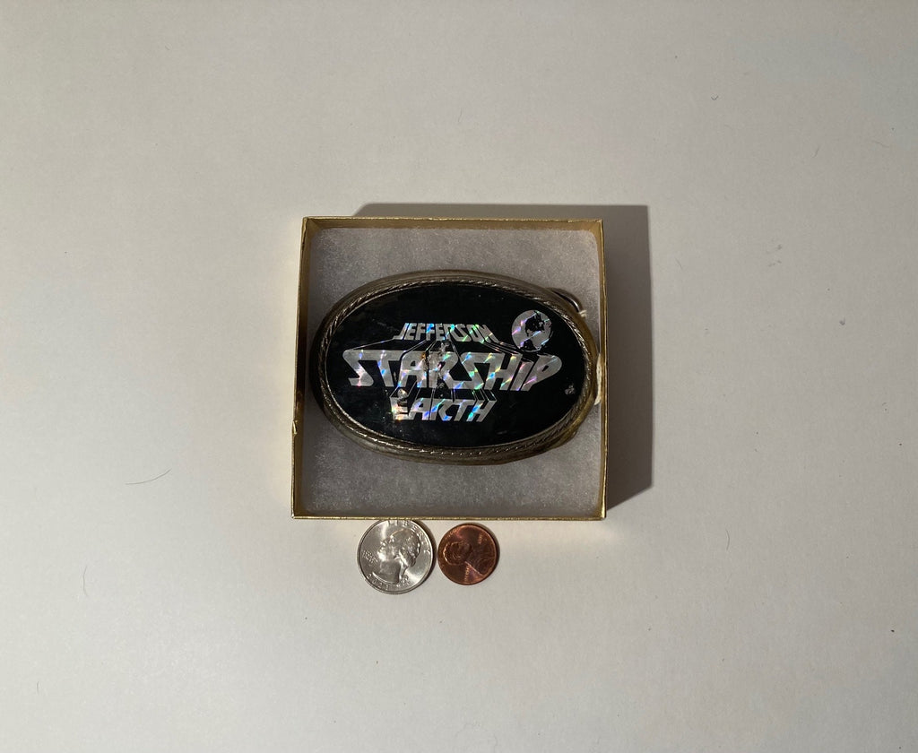 Vintage 1978 Metal Belt Buckle, Jefferson Starship, Earth, Music Concert, Band, Rock, Quality, Thick Metal, Made in USA, 3 1/2" x 2 1/4"