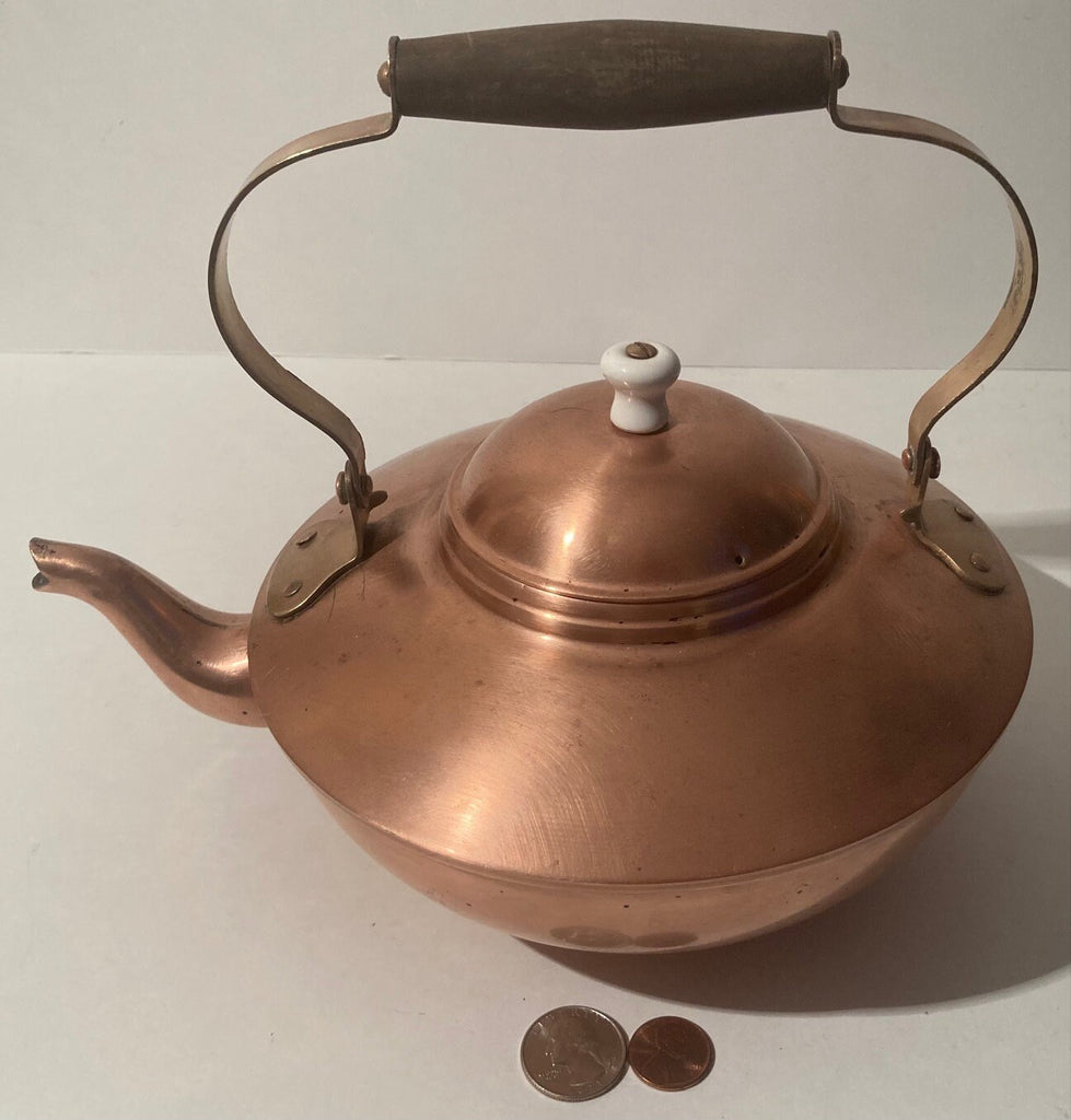 Vintage Metal Copper and Brass Teapot, Kettle, 8" x 10", Quality, Kitchen Decor, Table Display, Shelf Display, You Can Use It