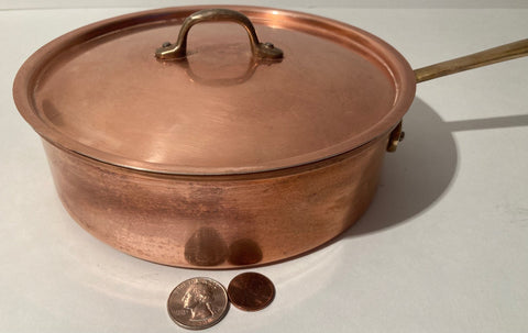 Vintage Metal Copper and Brass Cooking Pot, Pan, with Lid, 13 1/2" Long and  7 1/4" x 2" Pot Size, Kitchen Decor, Hanging Display