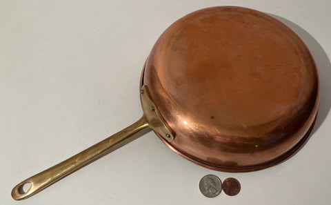 Vintage Metal Copper and Brass Cooking Pan, Frying Pan, Skillet, 14 1/2" Long and 8 1/2" Pan Size, Joan, Kitchen Decor, Hanging Display