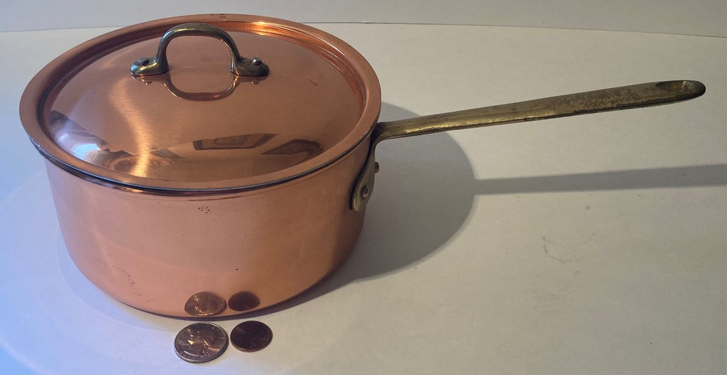 Vintage Metal Copper and Brass Cooking Pot, Pan, with Lid, 13" Long and  6 1/2" x 3 1/4" Pot Size, Made in Portugal, Kitchen Decor