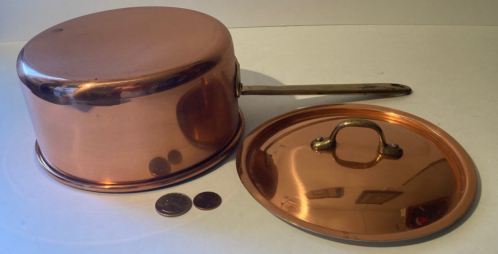 Vintage Metal Copper and Brass Cooking Pot, Pan, with Lid, 13" Long and  6 1/2" x 3 1/4" Pot Size, Made in Portugal, Kitchen Decor