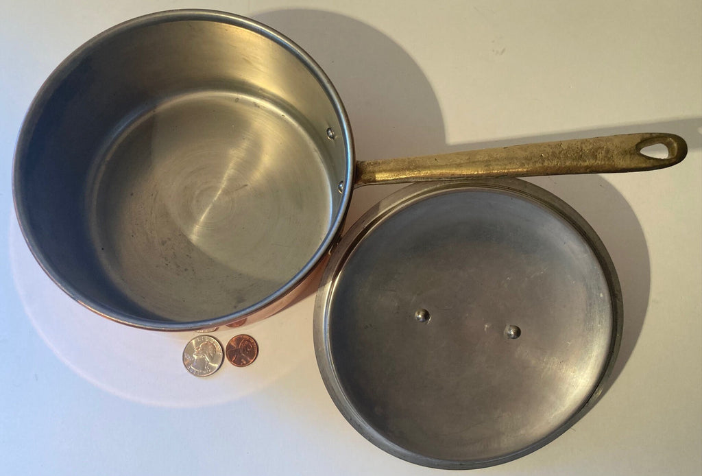 Vintage Metal Copper and Brass Cooking Pot, Pan, with Lid, 13" Long and  6 1/2" x 3 1/4" Pot Size, Made in Portugal, Kitchen Decor