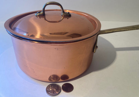 Vintage Metal Copper and Brass Cooking Pot, Pan, with Lid, 13" Long and  6 1/2" x 3 1/4" Pot Size, Made in Portugal, Kitchen Decor