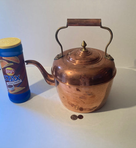 Vintage Metal Copper and Brass Teapot, Kettle, Coffee, Giant Size, 13" x 13" x 9", Quality, Kitchen Decor, Table Display, Shelf Display