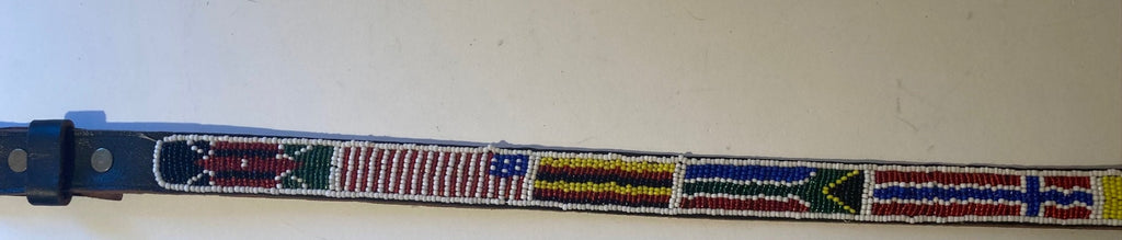 Vintage Leather Glass Beaded Belt and Buckle, 11 Different Country Flags, Hand Tooled, So Nice, Belts, Quality, Hand Made in USA