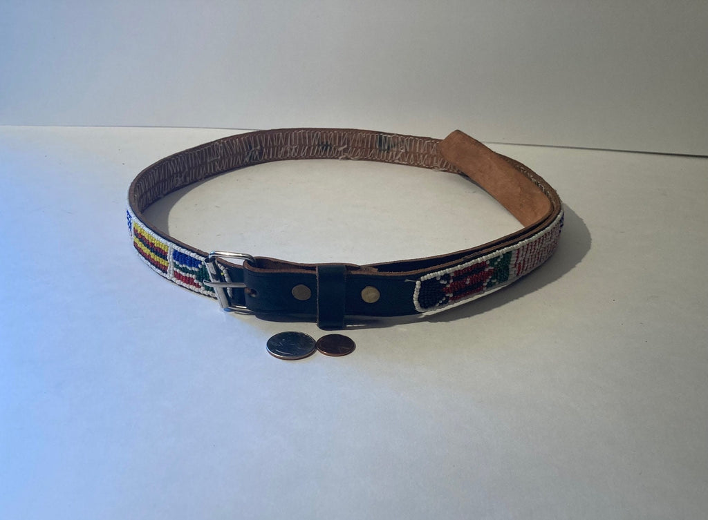 Vintage Leather Glass Beaded Belt and Buckle, 11 Different Country Flags, Hand Tooled, So Nice, Belts, Quality, Hand Made in USA