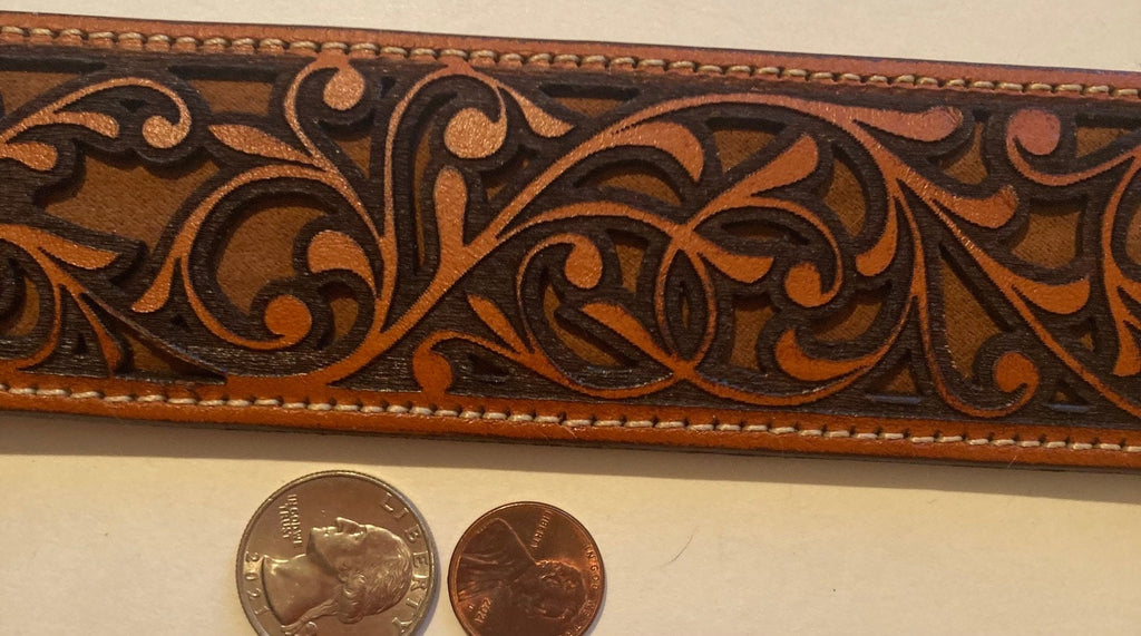 Vintage Leather Belt and Buckle, Leather, Hand Tooled, Nice, Belts, Quality, Hand Made in Mexico, Size 41 to 45, Country and Western