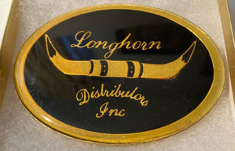 Vintage Metal Belt Buckle, Longhorn Distributors Inc, Heavy Duty, Quality, Thick Metal, Made in USA, 3 1/4" x 2 1/4", For Belts, Fashion