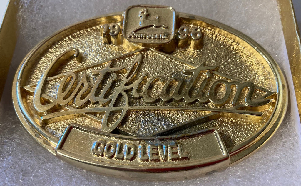 Vintage 1996 Metal Belt Buckle, John Deer Certification, Gold Level, Tractors, Heavy Duty, Quality, Thick Metal, Made in USA