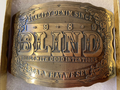 Vintage Metal Belt Buckle, Quality Denim Since 1989, Blind, Built With Good Intentions, Reap What We Sew, Heavy Duty, Quality, Thick Metal