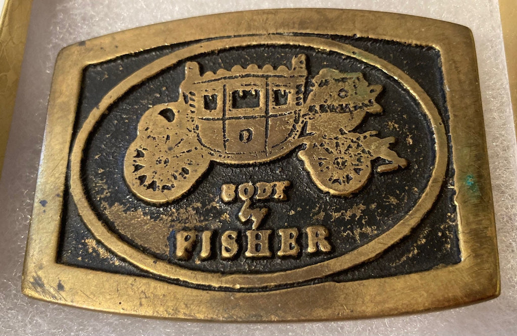 Vintage Metal Belt Buckle, Brass, Body By Fisher, Fisher Body, Automobiles, Cars, Heavy Duty, Quality, Thick Metal, 3" x 2 1/4", For Belts