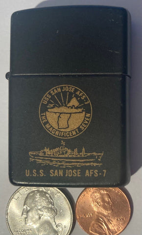 Vintage Metal Zippo, U.S.S. San Jose AFS-7, Combat Stores Ship, Navy, Command, Zippo