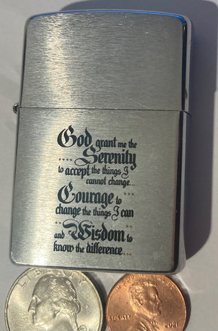 Vintage Metal Zippo Lighter, Serenity Prayer, Made in USA, Cigarettes, More