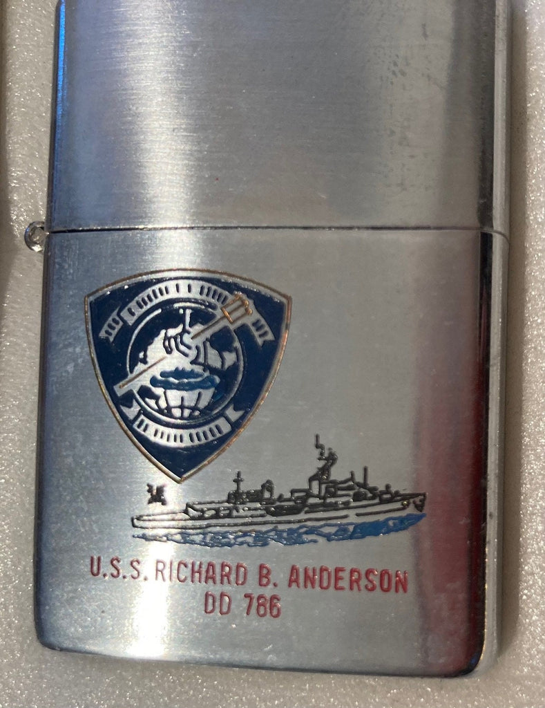 Vintage Metal Lighter, U.S.S. Richard B. Anderson DD-786, Navy, Command Lighter, Destroyer, 1945 to 1975, Cigarettes, More