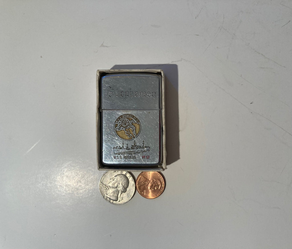 Vintage Metal Zippo Lighter, U.S.S. Regulus AF-57, Stores Ship, Supply, Navy, Command, Zippo