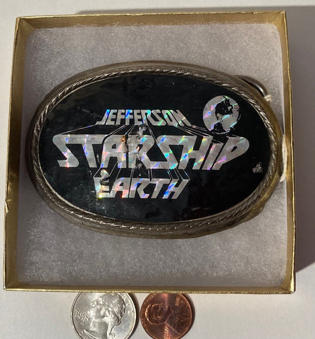 Vintage 1978 Metal Belt Buckle, Jefferson Starship, Earth, Music Concert, Band, Rock, Quality, Thick Metal, Made in USA, 3 1/2" x 2 1/4"