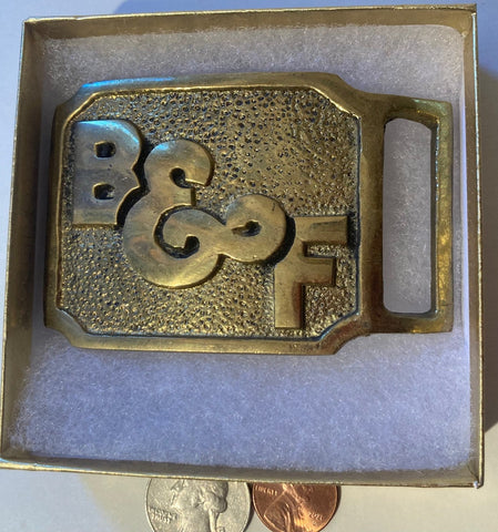 Vintage Metal Belt Buckle, Brass, B & F, 3" x 2 1/4", Heavy Duty, Quality, Thick Metal, Made in USA, For Belts, Fashion, Shelf Display