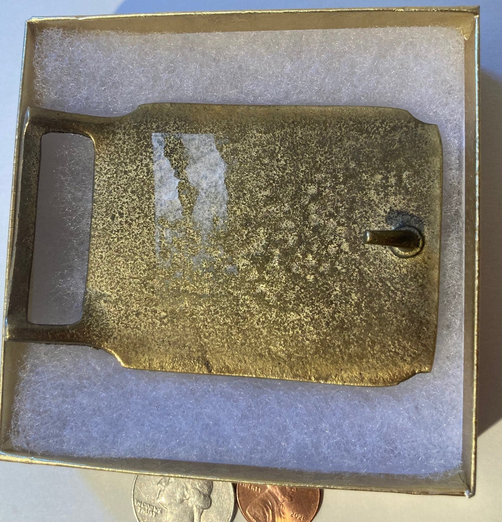 Vintage Metal Belt Buckle, Brass, B & F, 3" x 2 1/4", Heavy Duty, Quality, Thick Metal, Made in USA, For Belts, Fashion, Shelf Display