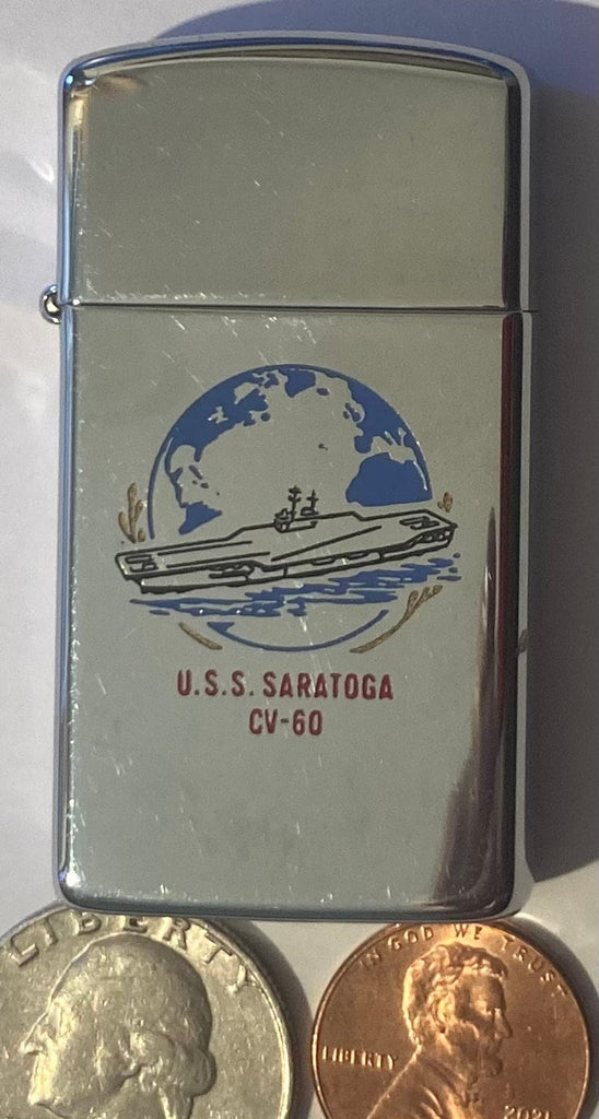 Vintage Metal Zippo, U.S.S. Saratoga CV-60, Aircraft Carrier Ship, Navy, Command Lighter