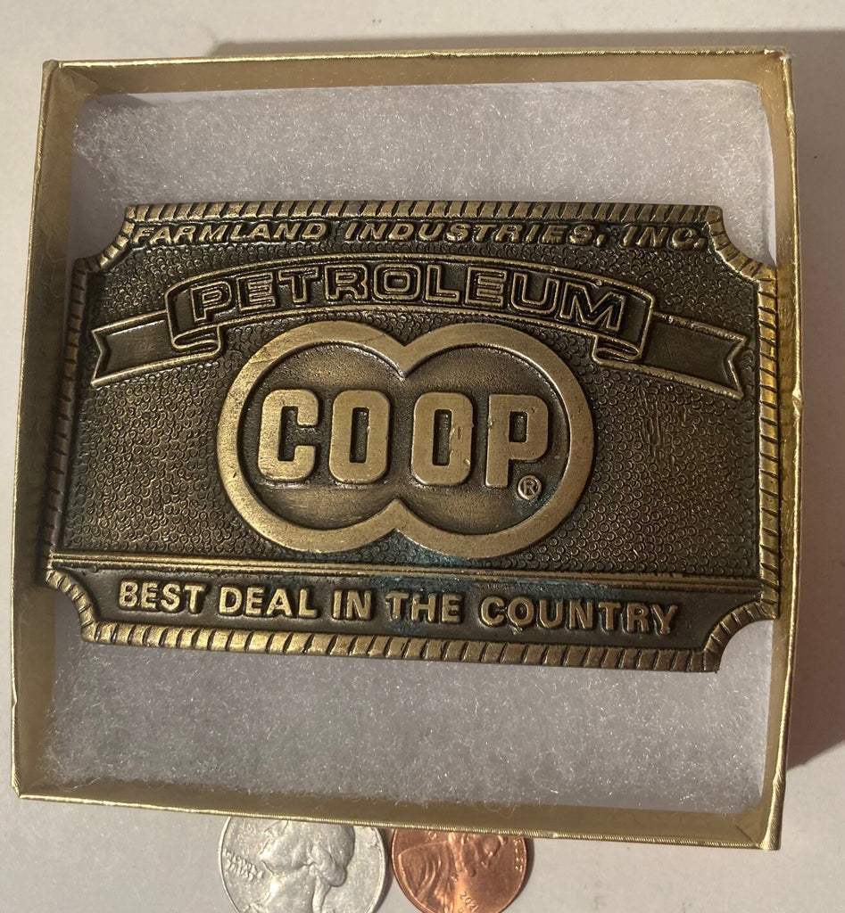 Vintage Metal Belt Buckle, Farmland Industries, Petroleum Coop, Best Deal In The Country, Farming, Farmers, Gas, Diesel, 3 1/2" x 2 1/4"