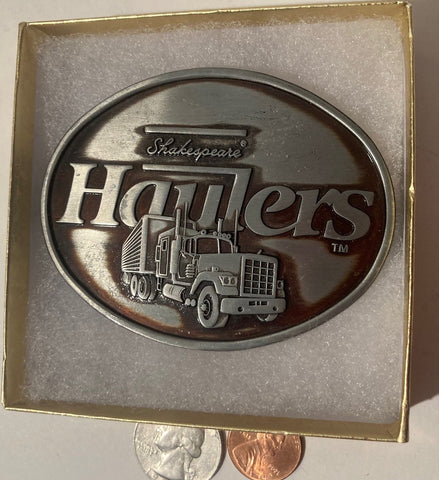 Vintage Metal Belt Buckle, Shakespere Haulers, Trucking, Truck Driving, 3 1/4" x 2 1/2", Heavy Duty, Quality, Thick Metal, Made in USA