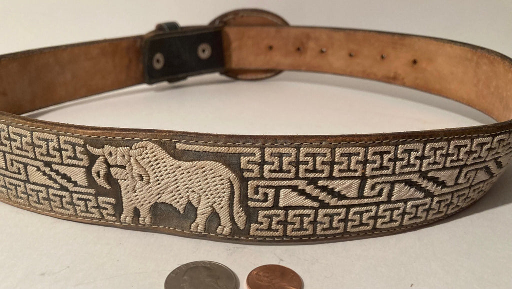 Vintage Leather Heavy Duty Belt and Buckle, Bull, Size 33 to 39, Country and Western, Western Attire, Hand Tooled, Nice Heavy Duty Quality