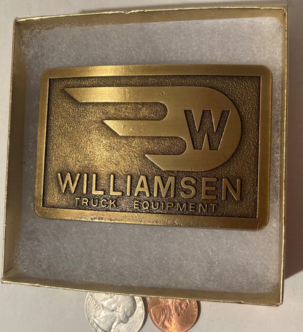 Vintage Metal Belt Buckle, Solid Brass, Williamsen Truck Equipment, 3" x 2", Heavy Duty, Quality, Thick Metal, Made in USA, For Belts,