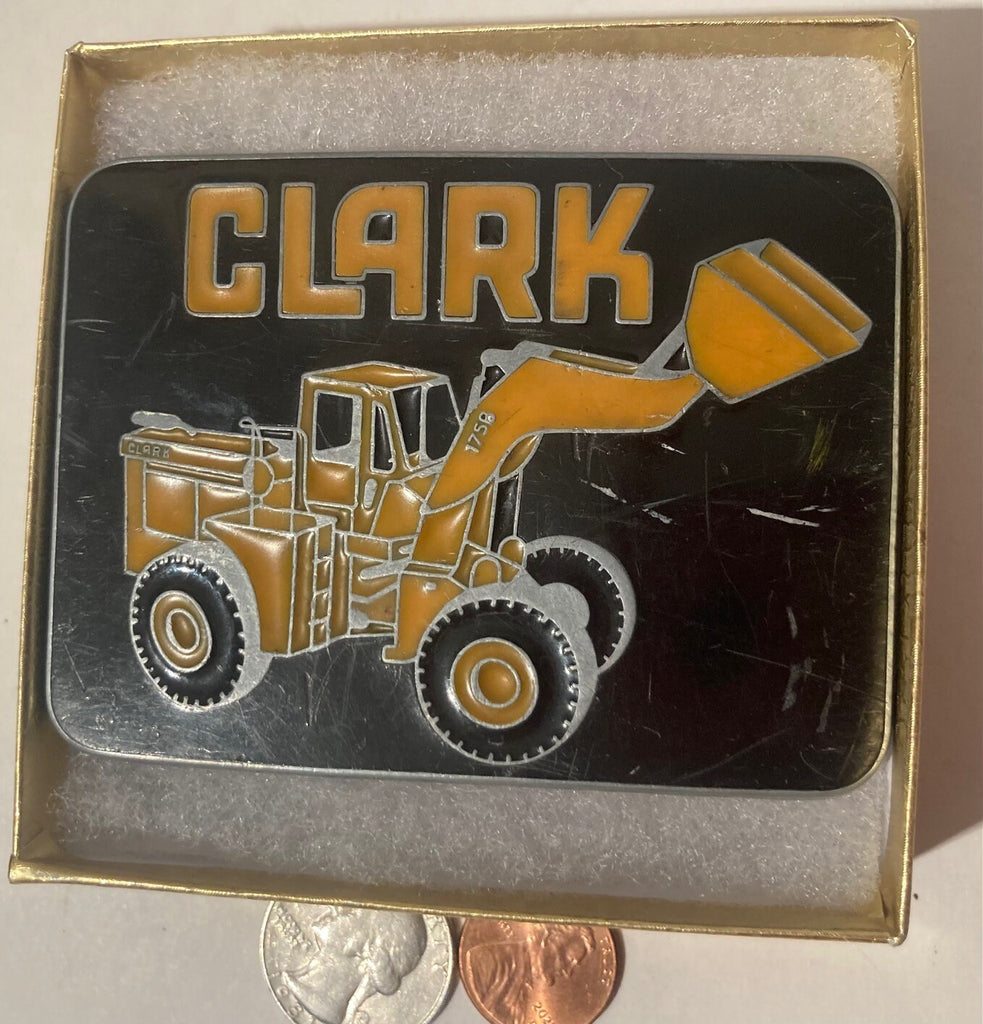 Vintage Metal Belt Buckle, Clark, Front End Loader, Construction, Agricultural, 3 1/2" x 2 1/2", Heavy Duty, Quality, Thick Metal