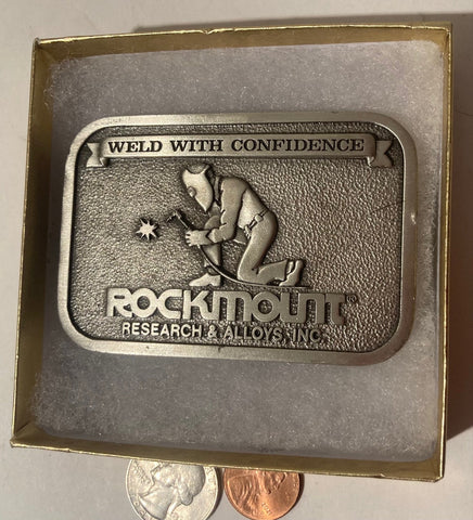 Vintage Metal Belt Buckle, Rockmount, Welding, 3 1/2" x 2 1/2", Heavy Duty, Quality, Thick Metal, Made in USA, For Belts, Fashion