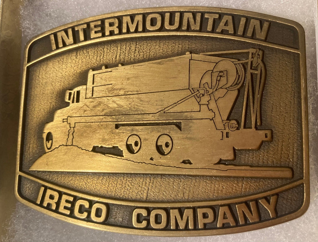 Vintage 1984 Metal Belt Buckle, Solid Brass, Intermountain Ireco Company, 3 1/4" x 2 1/2", Heavy Duty, Quality, Thick Metal, Made in USA