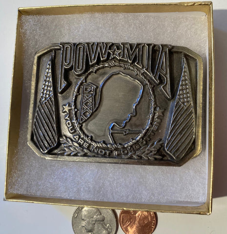 Vintage Metal Belt Buckle, POW-MIA, American Veterans, Military, You Are Not Forgotten, Heavy Duty, Quality, Thick Metal, Made in USA