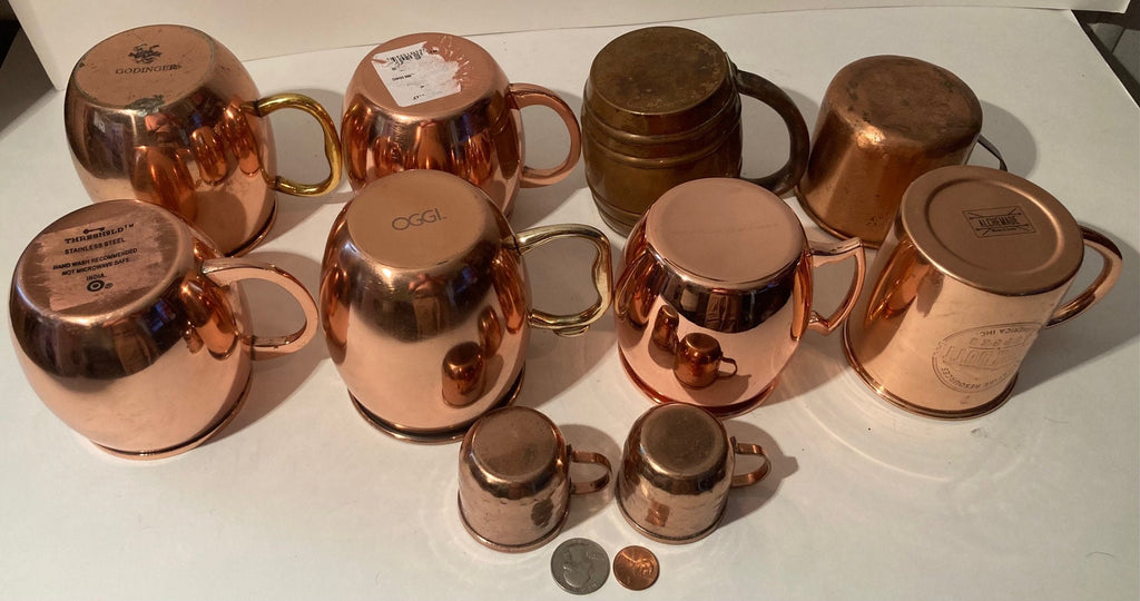 Lot of 10 Assorted Copper and Brass Drinking Cups, Mugs, Glasses, Steins, Moscow Mules, Nice Quality, Home Decor, Bar Decor