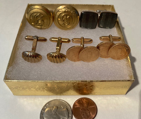 4 Nice Vintage Sets of Cuff Links, Dress, Suits, Wardrobe, Fashion, Brass, Quality, Clothing Accessories, Free Shipping in the U.S.