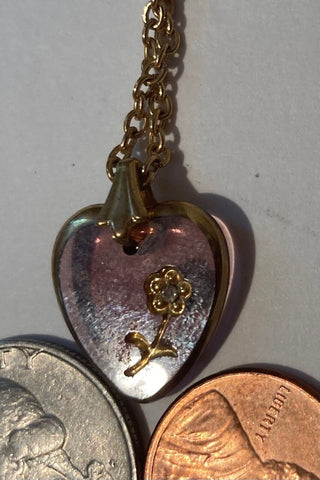Vintage Metal Necklace with Nice Beautiful Purple Heart Stone with Rose Flower, Elegant, Nice, Quality, Fashion, Clothing Accessory