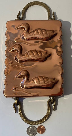 Vintage Copper and Brass Hanging Kitchen Mold, Really Nice, Heavy Duty, Quality, 12 1/2" x 5 1/2", Ducks, Mallards, Wildlife, Nature