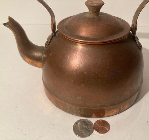 Vintage Metal Copper Teapot, Tea Kettle, Tea Pot with Lid, Made in Portugal, 8" x 7", Use It, Kitchen Decor, Shelf Display