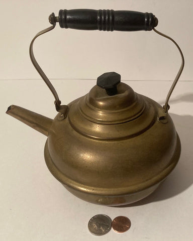 Vintage Metal Brass Teapot, Tea Kettle, Tea Pot with Lid, 7" x 7", Use It, Kitchen Decor, Shelf Display, This Can Be Shined Up Even More