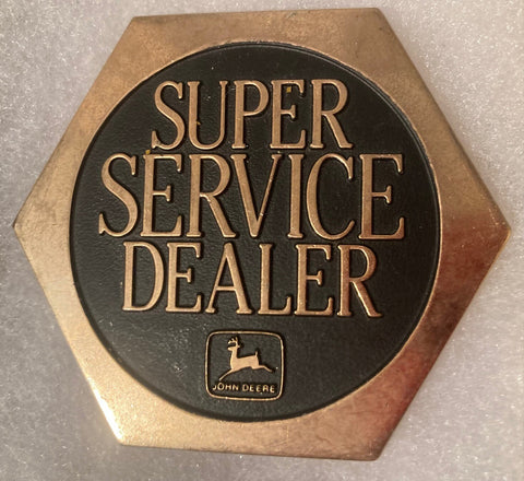 Vintage 1988 Metal Belt Buckle, John Deere, Super Service Dealer, Tractor, 3" x 2 1/2", Heavy Duty, Quality, Thick Metal, Made in USA