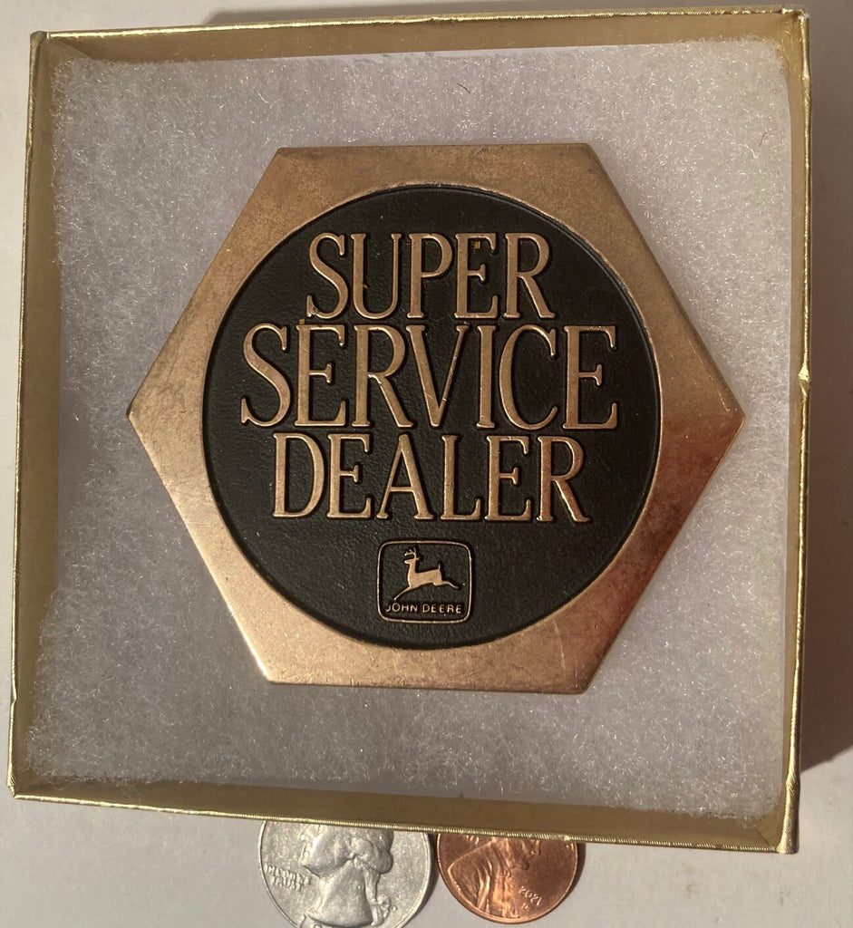 Vintage 1988 Metal Belt Buckle, John Deere, Super Service Dealer, Tractor, 3" x 2 1/2", Heavy Duty, Quality, Thick Metal, Made in USA