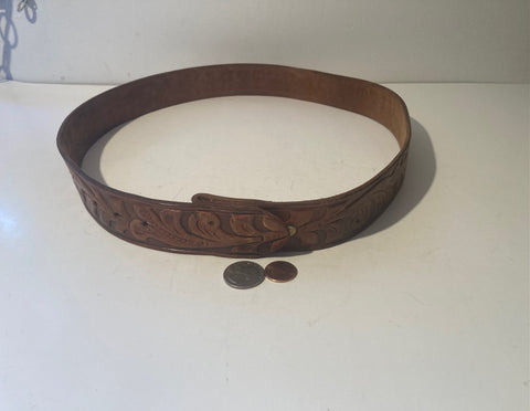 Vintage Leather Heavy Duty Belt, Hand Tooled, Vietnam Veteran, Size 32 to 36, Country and Western, Western Attire, Hand Tooled, Nice Heavy